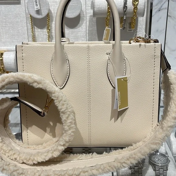 Michael Kors Mirella Small Pebbled Leather Shopper Top Zip Crossbody XBody Bag